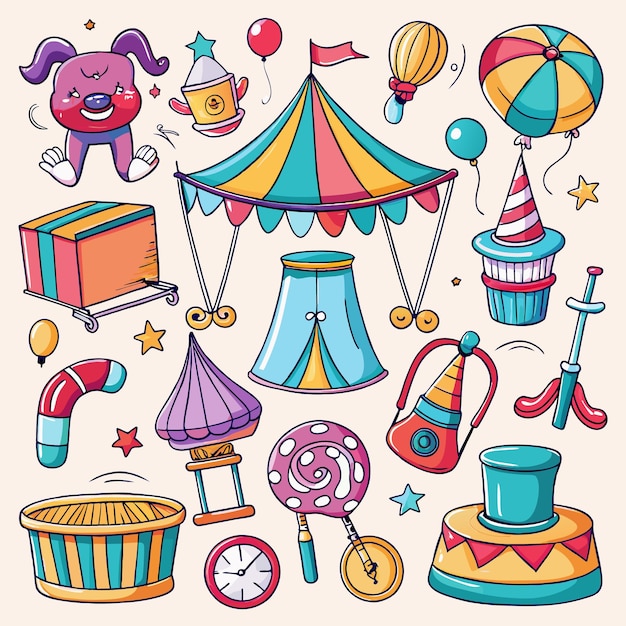 Vector colorful carnival and fair icons for kids