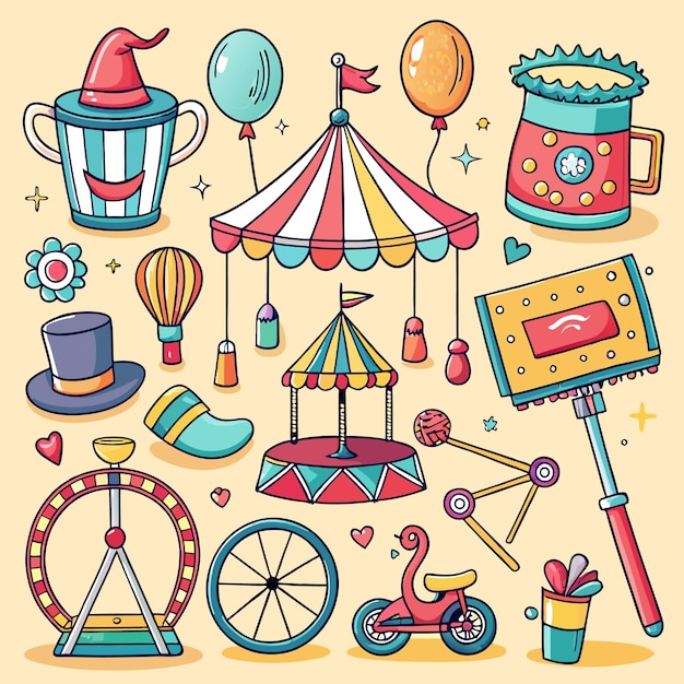 Colorful Carnival and Fair Icons for Kids