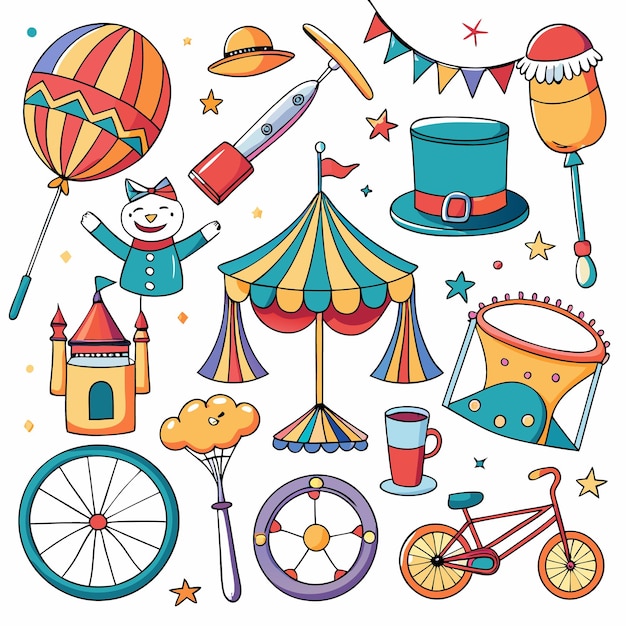 Vector colorful carnival and fair icons for kids