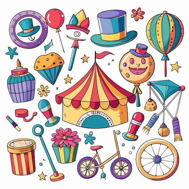 Colorful Carnival and Fair Icons for Kids