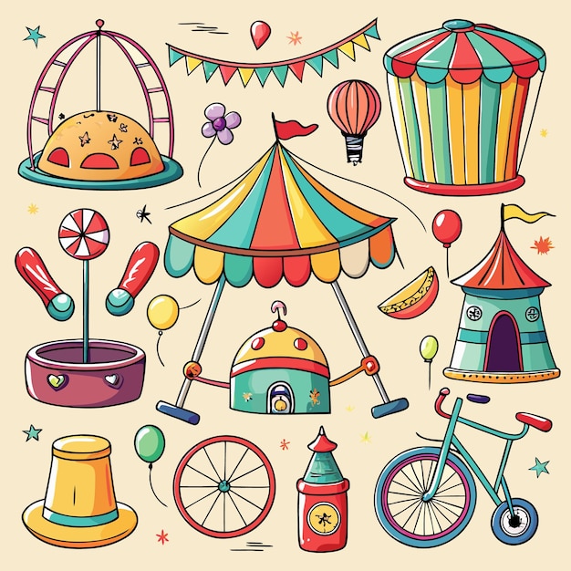 Colorful Carnival and Fair Icons for Kids