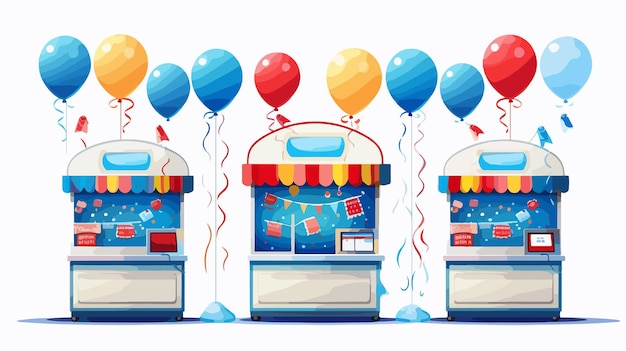 Vector colorful carnival kiosks with soccer balloons and water vector illustration