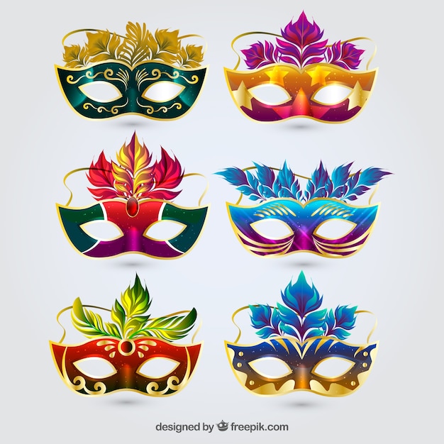 Colorful carnival mask collection of six