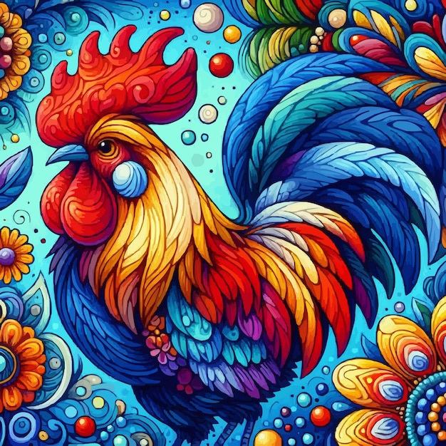 A colorful carton Rooster