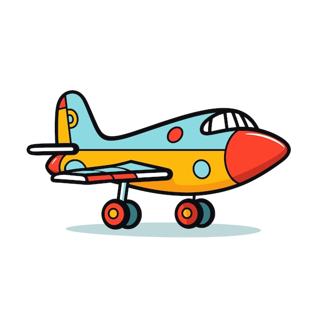 Colorful cartoon airplane illustration bright colors yellow fuselage red nose blue wings side