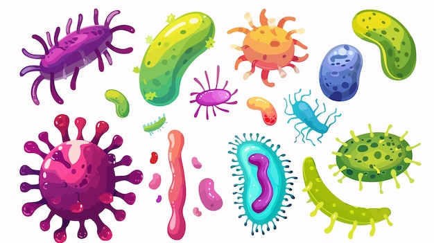 Vector colorful cartoon bacteria collection set stock vector