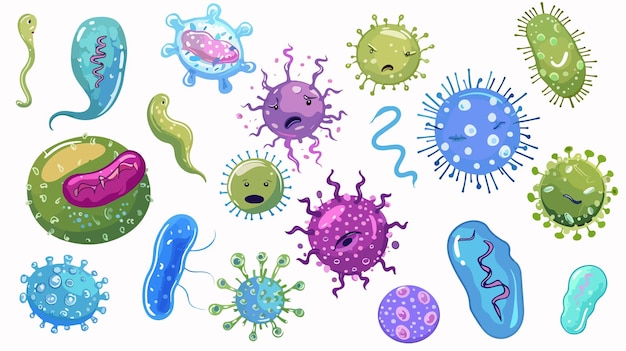 Vector colorful cartoon bacteria collection set stock vector