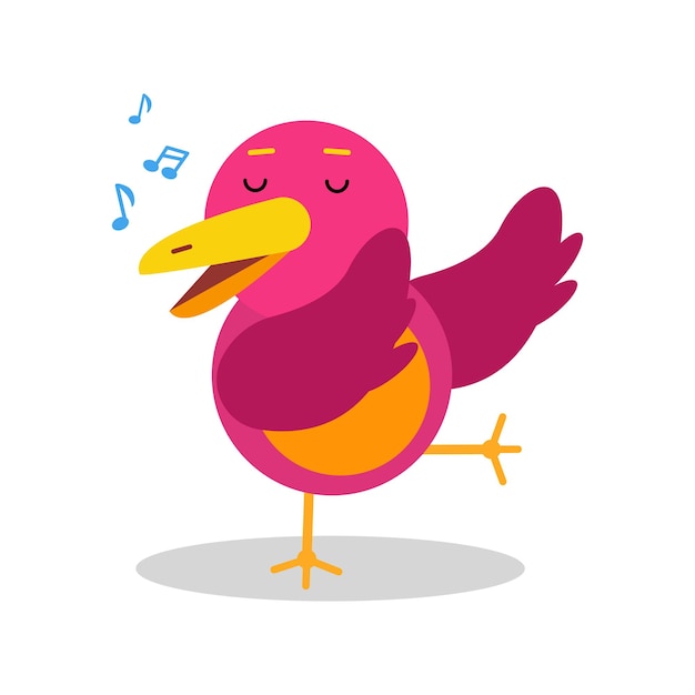 Colorful cartoon bird character in geometric shape singing vector Illustration isolated on a white background