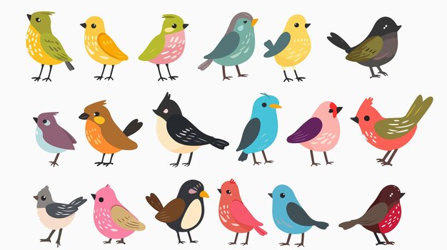 Vector colorful cartoon birds flat vector isolated on white background