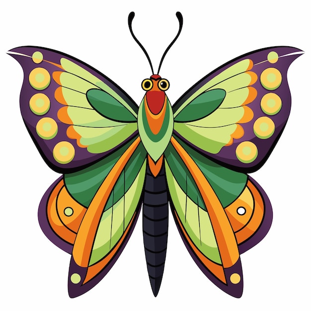 Colorful Cartoon Butterfly with Green and Orange Wings