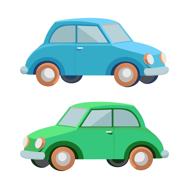 Vector colorful cartoon cars blue and green vehicles illustration