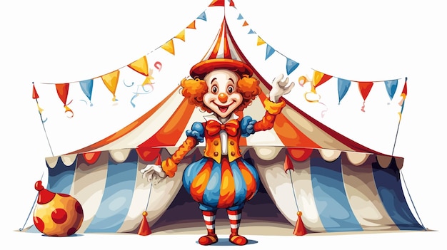 Vector colorful cartoon circus clown performing tricks