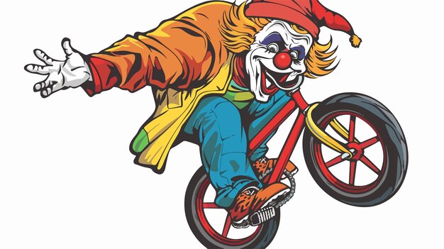 Vector colorful cartoon clown riding onewheel bike illustration