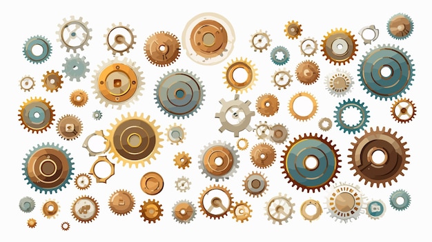 Colorful Cartoon Cogs and Gears Vector Illustration