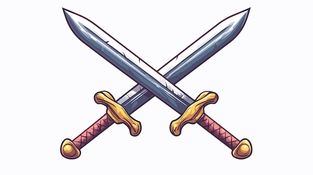 Colorful Cartoon Crossed Swords Vector Illustration