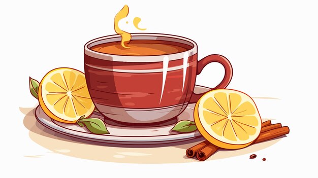 Vector colorful cartoon cup of tea with lemon slice