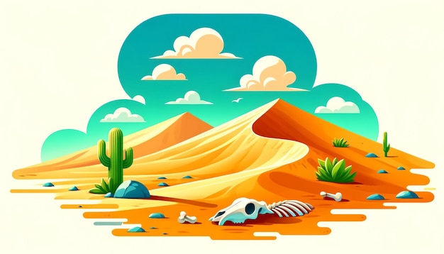 Colorful cartoon desert with skull and cactus