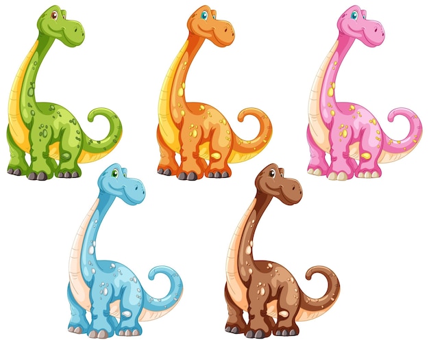 Vector colorful cartoon dinosaurs collection