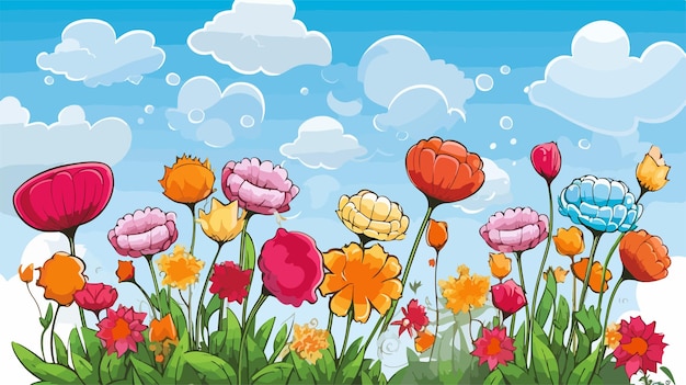 Vector colorful cartoon flowers with thought bubble in comic book style