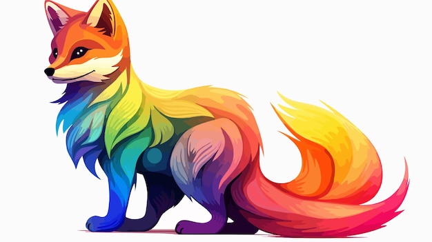 Vector colorful cartoon fox drawing with rainbow gradient lines