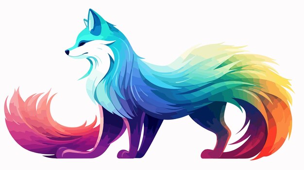 Vector colorful cartoon fox drawing with rainbow gradient lines