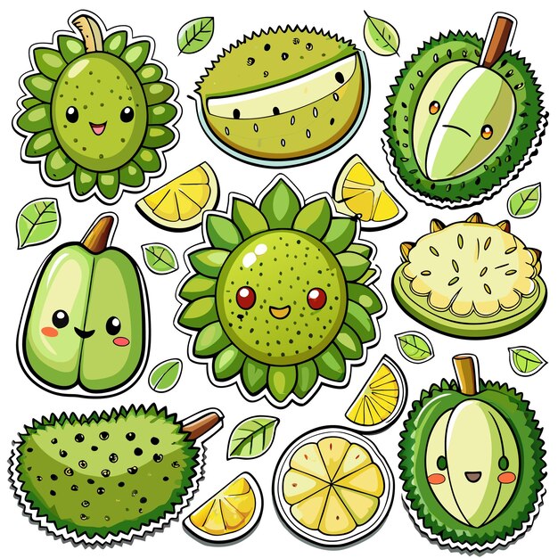 Vector colorful cartoon fruits and leaves featuring playful designs