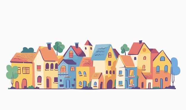 Colorful cartoon houses lined up charming neighborhood scene Residential street various styled