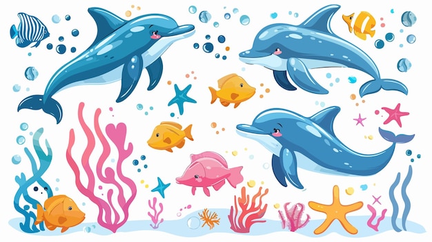 Colorful Cartoon Illustration of Sea Animals