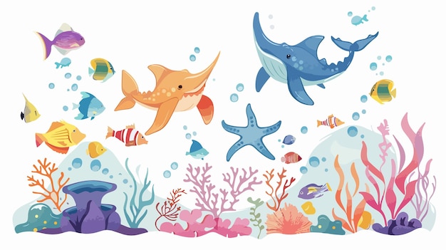 Colorful Cartoon Illustration of Sea Animals