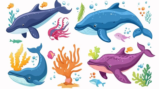 Vector colorful cartoon illustration of sea animals