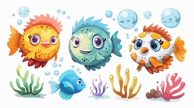 Vector colorful cartoon illustration of sea animals