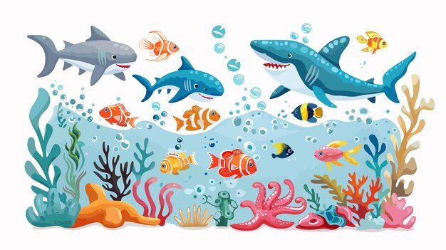 Colorful Cartoon Illustration of Sea Animals