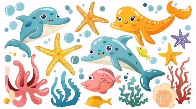 Colorful Cartoon Illustration of Sea Animals