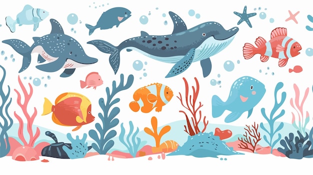 Colorful Cartoon Illustration of Sea Animals