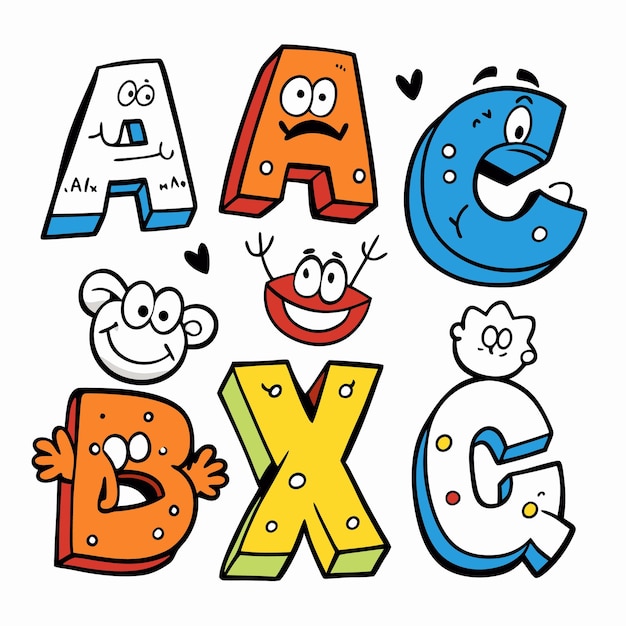 Vector colorful cartoon letters with happy faces