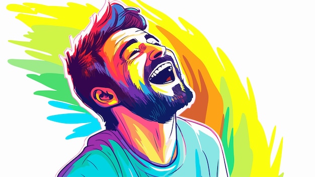 Colorful Cartoon Man Laughing in Gradient Line Drawing Style