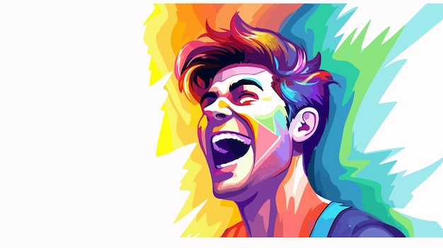 Vector colorful cartoon man laughing in gradient line drawing style