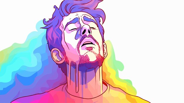 Vector colorful cartoon man sweating illustration for design projects