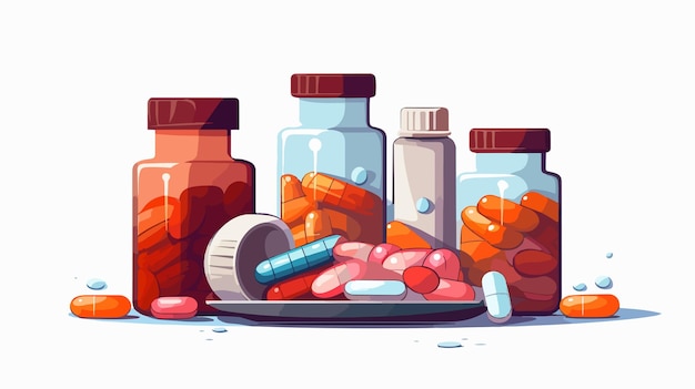 Vector colorful cartoon medicines and pills medical supplies vector illustration