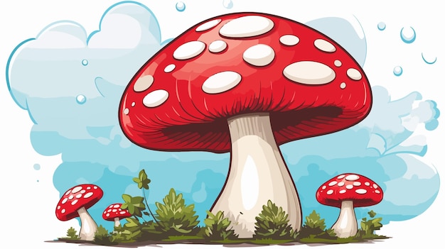 Colorful Cartoon Mushroom with Spore Cloud and Speech Bubble