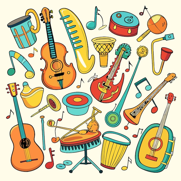 Vector colorful cartoon musical instruments