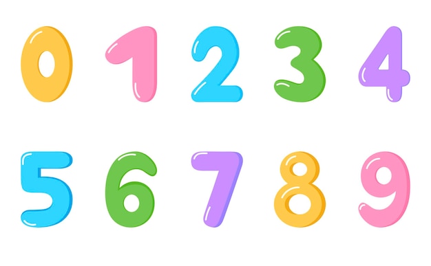 Colorful cartoon numbers set. Isolated funny kids numbers on a white background. Vector set of 1-9