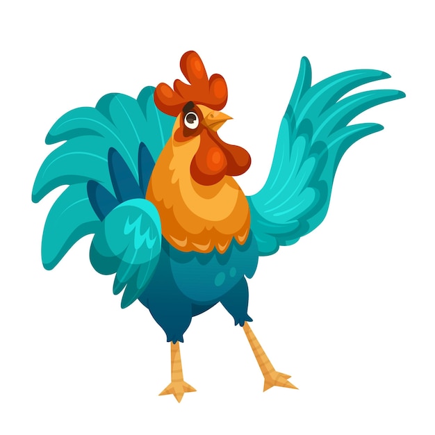 Vector colorful cartoon rooster on white background vector illustration