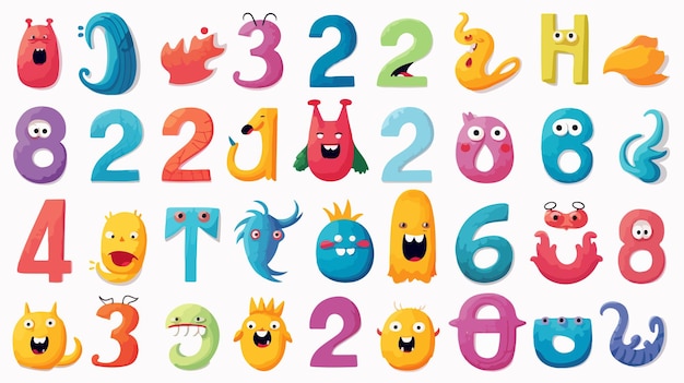 Vector a colorful cartoon set of numbers and numbers with the number 2