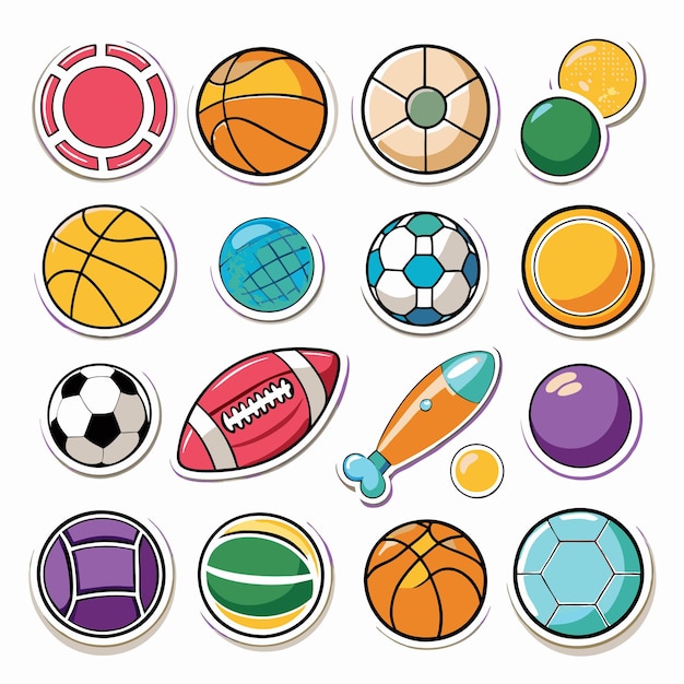 Colorful Cartoon Sports Balls and Equipment