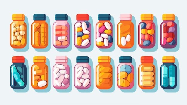 Vector colorful cartoon style medical pills clipart for healthcare illustrations