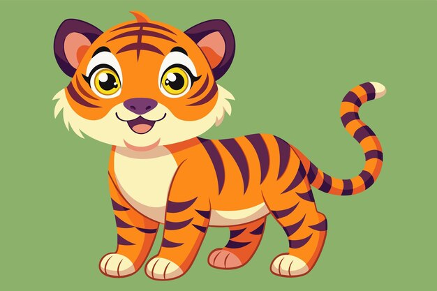 Vector a colorful cartoon tiger character stands cheerfully showcasing its vibrant orange and black stripes designed for engaging audiences in childrens content