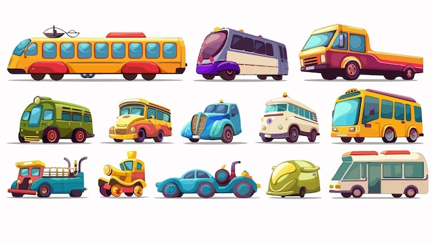 Colorful Cartoon Transportation Collection Vector Illustration for Childrens Education and Enterta