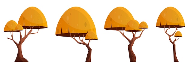 Colorful cartoon tree collection isolated on white Forest trees vector illustration