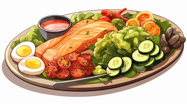 Vector colorful cartoon vector illustration of a platter of food